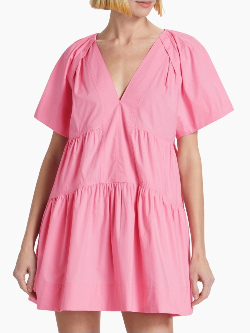 A.L.C. Camila Mini Dress Pink Tiered Short Puff Sleeve A-Line Spring Size 4 - Picture 4 of 11